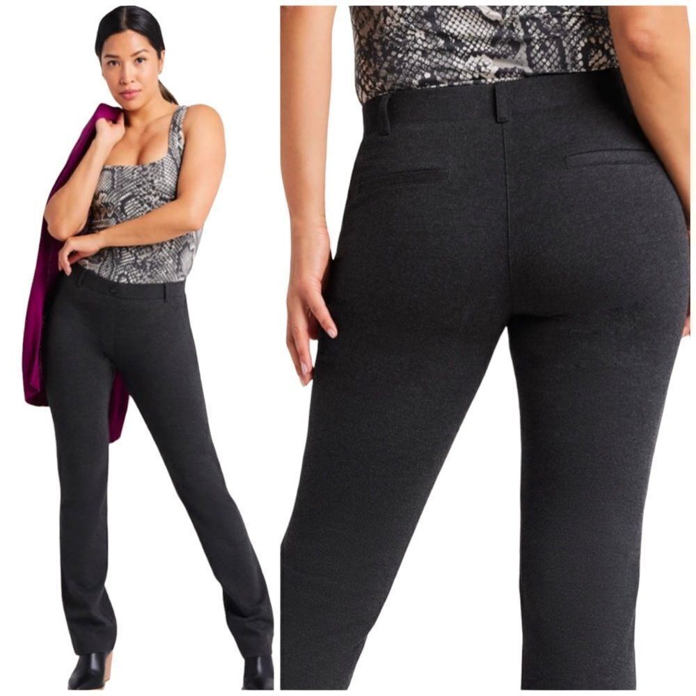 Betabrand Yoga Dress Pants Pull On Stretchy Comfort Charcoal Gray | Med Petite